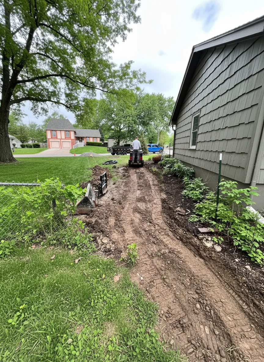 Before walkway installation - excavated construction area