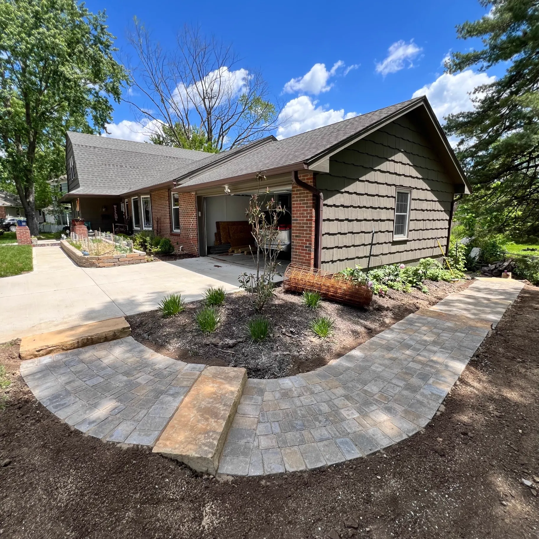 Paver Walkway & Natural Stone Steps with Accent Lighting